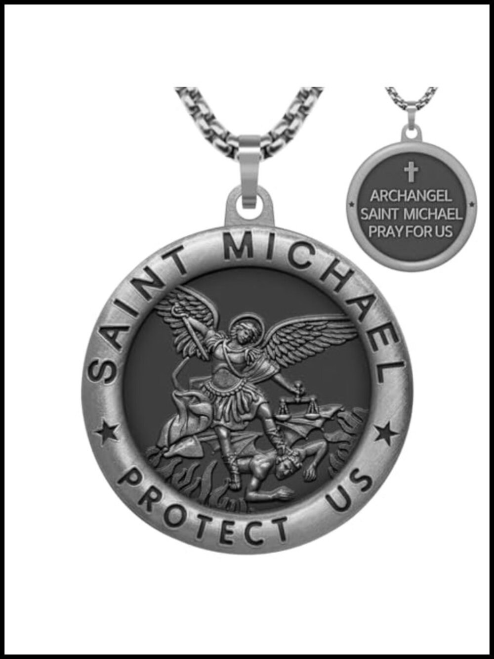St Michael Medal Necklace Stainless Steel Chain Religious Pendant Gift